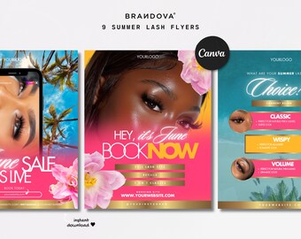 9 June Lash Booking Flyers, Booking Flyers Lash Tech Bundle, Pack Of Summer Classy Sleek IG Posts, Book Now, Summertime, Beauty, Nail Tech