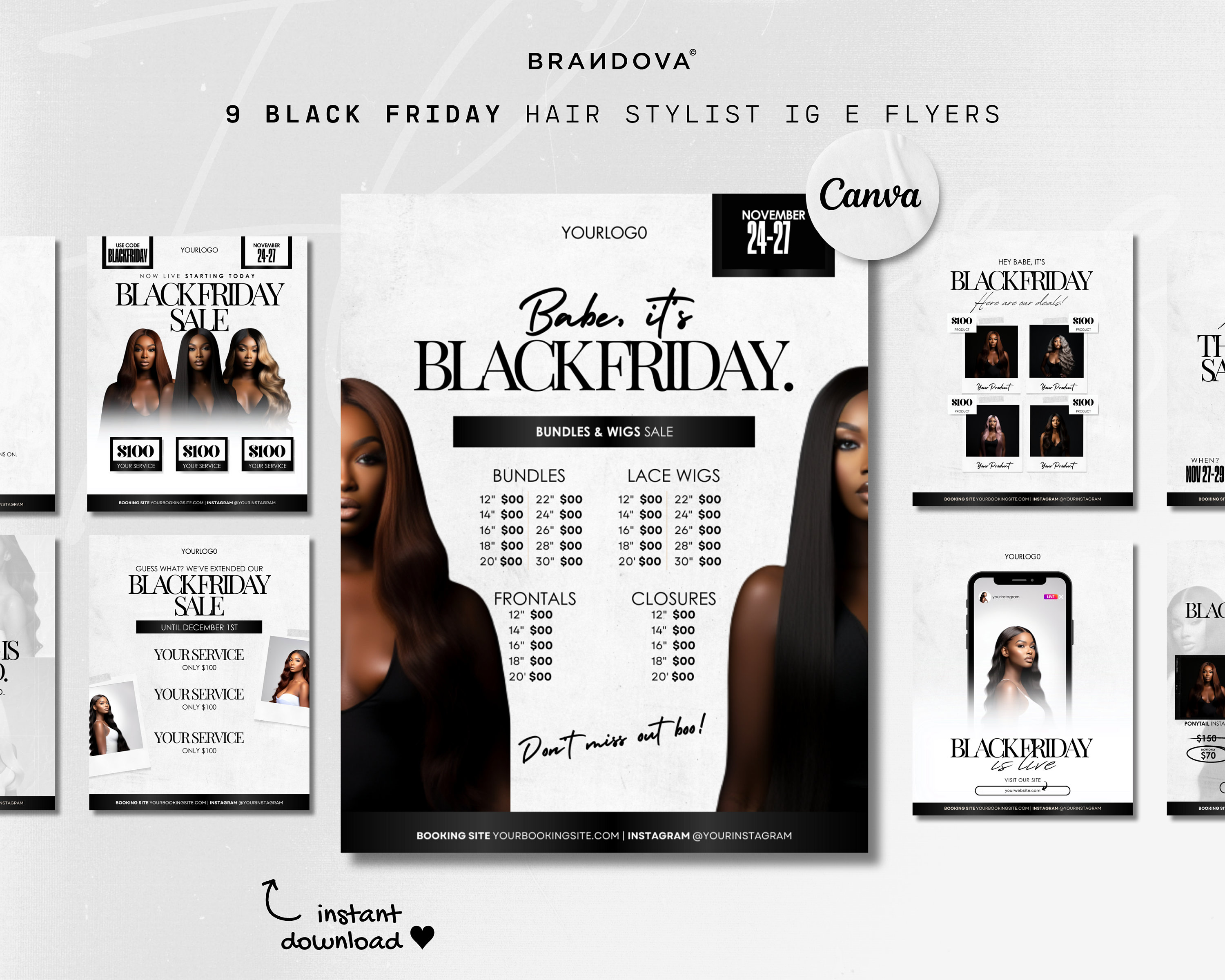 9 Hair Bookings Templates Pack, Hairstylist Boutique Black Friday Sales