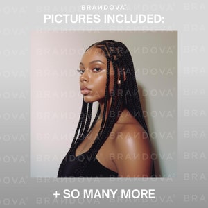 May include: A close-up portrait of a person with dark skin and black braided hair. The person is wearing a black tank top and looking to the side. The background is a light gray color. The text "PICTURES INCLUDED: + SO MANY MORE" is at the bottom of the image.