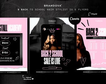 Back To School Hair Bookings Templates Bundle, Hairstylist Sales Flyers, August September Flyers, Lace Front Install IG Posts, Hair Business