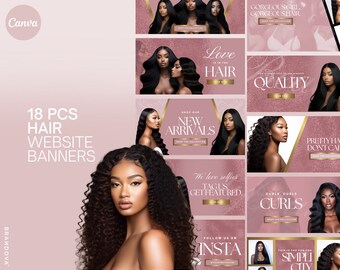 18 Hair Web Banner Set | Premade Web Banners Templates | Hair Website Banners | Beauty Website Banner Templates | Hairstylist Branding