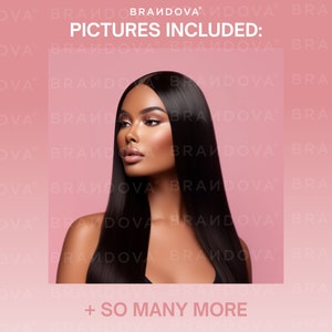 May include: A close-up of a woman with long, straight black hair. She is looking to the side and has a neutral expression. The background is a solid pink color. The text "PICTURES INCLUDED:" is at the top of the image, and the text "+ SO MANY MORE" is at the bottom of the image.