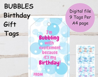 Printable Birthday Gift Tags | Bubbles | Bubble Favors | Bubble Gift Tags | Bubble Birthday Favors | Instant Download | Favor Tags