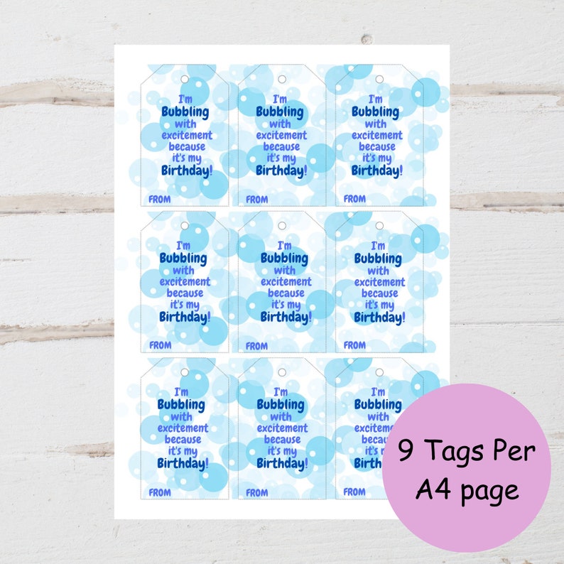 Printable Birthday Gift Tags Bubbles Bubble Favors Bubble Gift Tags