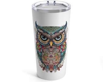 Tumbler, Travel Mug, Mandala Owl, Colorful Stainless Steel Mug (20oz)