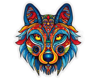 Huichol Art Wolf Kiss-Cut Stickers Cool Gift