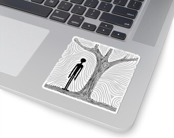 Stick Figure by Tree Sticker | Black Line Art Kiss-Cut Sticker