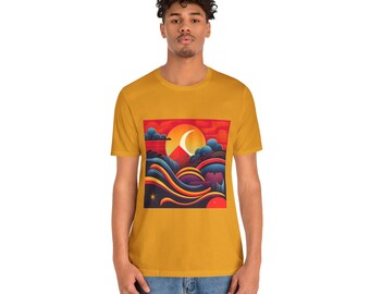 Retro Sunset Waves T-Shirt | Abstract Moonrise Graphic Tee | Ramadan Gift
