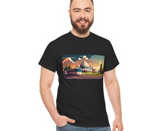Islamic T-shirt with Mosque and Islamic City, Unisex Heavy Cotton Tee for Muslims Gifts