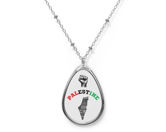Oval Necklace, Pendant, Free Palestine, Palestine Gift, Palestinian Keffiyeh Pattern