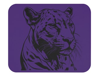 Black Linework Cougar Illustration Mouse Pad | Purple Background