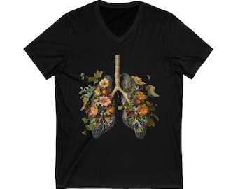 Floral Lungs Graphic Tee, Nature V-Neck T-Shirt