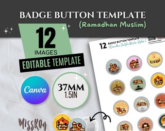 12 Bearbeitbare Badge Button Pinback Motivationszitat Ramadan Muslim Syawal Idulfitri Wünsche Ramadhan Canva Vorlage 37mm 1,5 Zoll Buttons