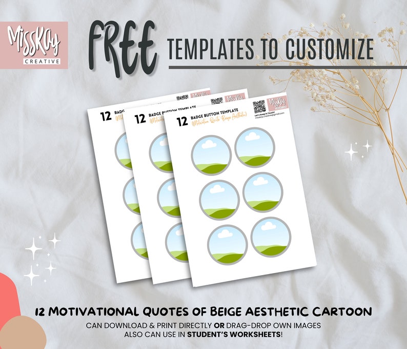 Appreciation Buttons Editable 12 Beige Affirmation Word Button : Pin Badge Button Doodle ...