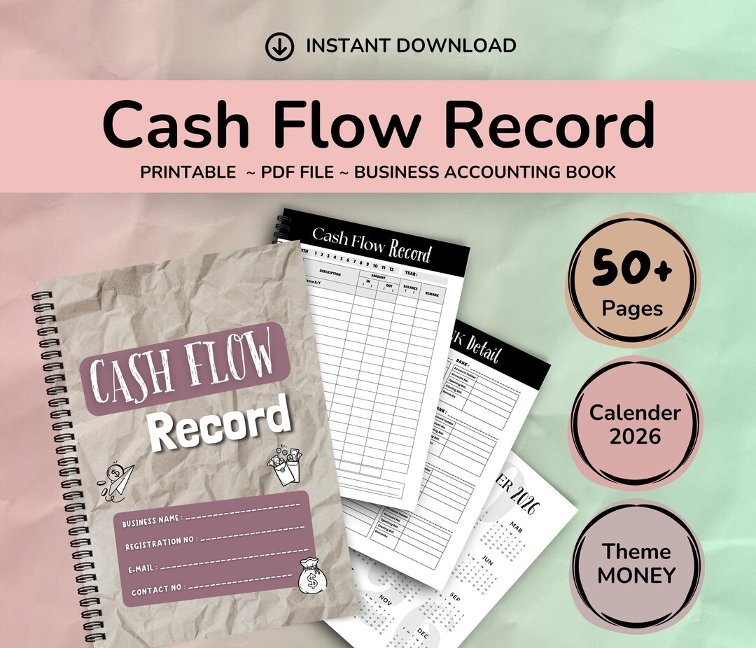 Example Cash Flow Record Form 2026 Paper Cash Flow Record Tracker Printable | Small Business ...