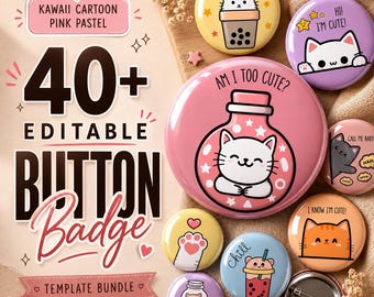 40+ bewerkbare kawaii-knoppinsjabloon: motiverende woordbevestiging pinbackknopsjabloon (58 mm, 2,25") (directe download)