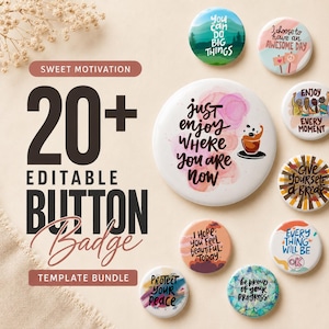 20+ bearbeitbare Fresh Affirmation Zitat Success Button, Pinback Badge Button Motivation Canva Vorlage (58 mm, 2,25 ") (Instant Download)
