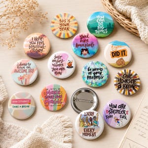 20+ Editable Badge Button Canva Template | Colorful Motivational Quote | Personal Word Affirmation (58mm, 2.25 inch) (Digital Download)