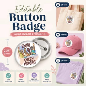 20+ Editable Badge Button Canva Template | Colorful Motivational Quote | Personal Word Affirmation (58mm, 2.25 inch) (Digital Download)