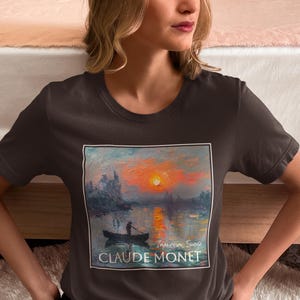 Claude Monet Impression Sunrise, T-shirt Claude Monet, T-shirt d&#39;artiste célèbre, Cadeau pour elle, Oeuvre d&#39;art célèbre de Claude Monet, T-shirt d&#39;artiste