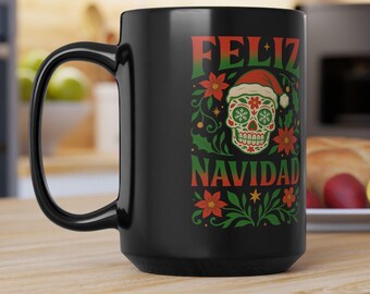 ノーチェ ブエナ フェリス ナヴィダード マグアート |ブラック マグカップ、15オンス タソ デ レガロ