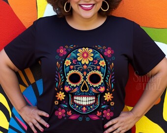 Turquoise Calavera T-Shirt |  Dia de los Muertos Skelita Design | Colorful Calavera Tee | Day of the Dead Shirt