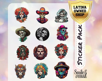 Colorful Calaveras Sticker Pack: Day of the Dead, Latino Art
