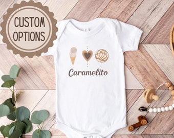 Carmelito Baby Onesie: Pan Dulce, Mas Leche, Camisa Latina para niños pequeños