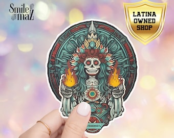 Mictecacihuatl Sticker | Aztec Art High Quality Water Resistant Sticker | Víspera De Todos Los Santos, Dia De Los Muertos