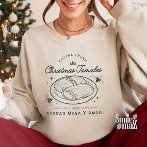 Christmas Tamales Latino Christmas Sweater | Noche Buena Shirts, Sueter de Navidad Tis&#39; the Season for Tamales ,  Sudaderas de Navidad