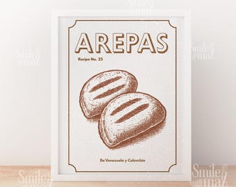 Arepas Wall Art | Venezuelan Kitchen Decor | Latinx Food Print | Boho Wall Decor | Unique Gift for Him or Her | Venezuela Home Art