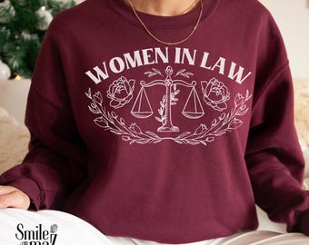 Felpa girocollo "Donne in legge" / Regalo per avvocato / Regalo per assistente legale / Regalo per studente di giurisprudenza / Regalo per futuro avvocato / Regalo per donna avvocato