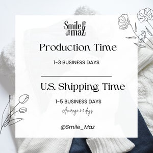 Puede incluir: Fondo blanco con texto que dice "Smile Maz" y "Production Time 1-3 D&Iacute;AS H&Aacute;BILES" y "U.S. Shipping Time 1-5 D&Iacute;AS H&Aacute;BILES Average 2-3 days @Smile_Maz". La imagen tiene arte lineal floral.