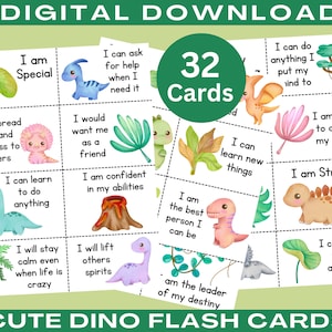 Dino Positive Affirmation Cards for Kids Affirmation Cards Printable Kids Mini Affirmation Cards Lunchbox Notes for Kids Flash Cards image 1