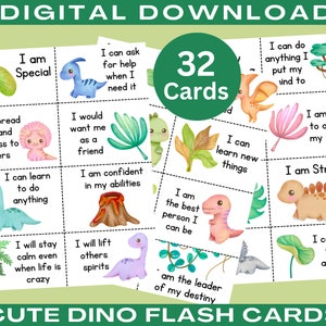 Dino Positive Affirmation Cards for Kids Affirmation Cards Printable Kids Mini Affirmation Cards Lunchbox Notes for Kids Flash Cards image 1