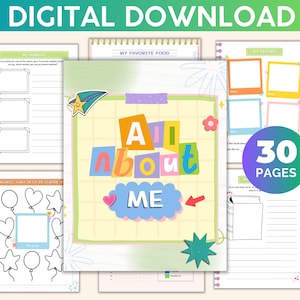 Diario de recortes para niños Diario "Todo sobre mí" Libro de actividades para niños imprimible Cuaderno para niños Regalo Descarga digital