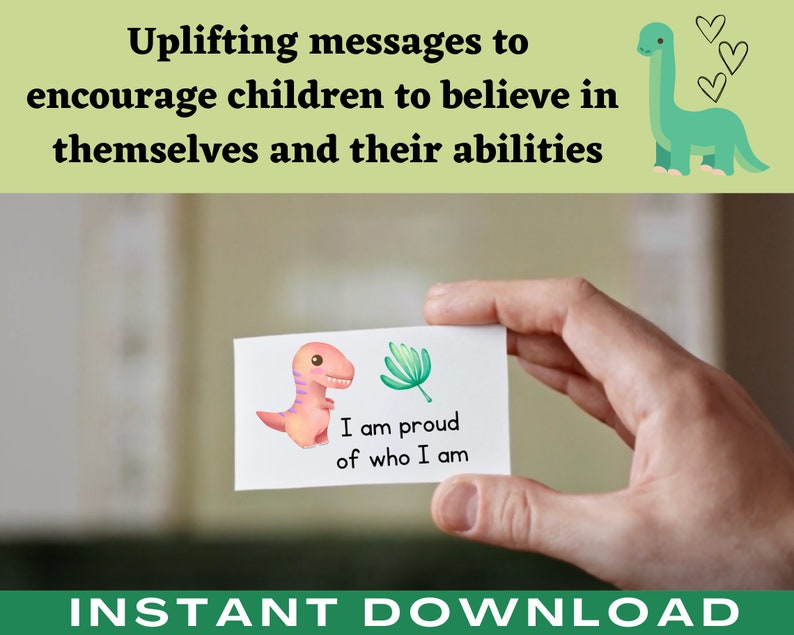 Dino Positive Affirmation Cards for Kids Affirmation Cards Printable Kids Mini Affirmation Cards Lunchbox Notes for Kids Flash Cards image 5