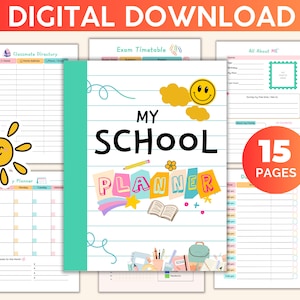 Kids School Planner: Printable Academic Planner, Study Tracker (Digital Download)