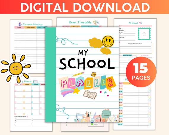 Kids School Planner: Printable Academic Planner, Study Tracker (Digital Download)