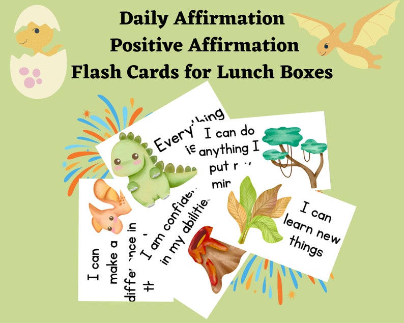 Dino Positive Affirmation Cards for Kids Affirmation Cards Printable Kids Mini Affirmation Cards Lunchbox Notes for Kids Flash Cards image 3