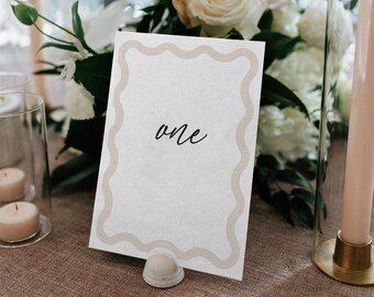 Wedding table number downloadable digital template instant download wavy shape UK 5x7 modern contemporary printable scallop wavy edges