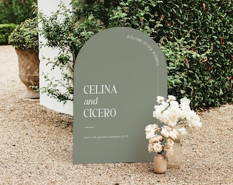 Sage green wedding welcome sign editable instant download digital corjl template UK/US sizes printable arch modern contemporary stationery