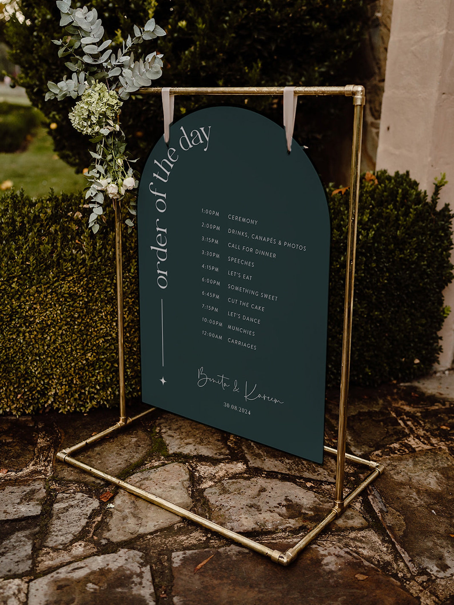 Dark Green Arch Order of the Day Sign Downloadable Digital Template ...