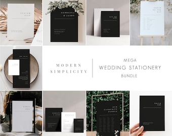Minimal wedding stationery MEGA bundle instant download editable digital template black white modern simple stylish contemporary collection