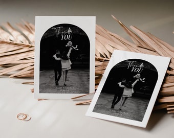 Printable arch wedding thank you note instant download editable digital template UK/US 5x7 elegant wedding card script font photo background
