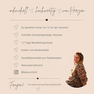 May include: A promotional image with text in German, featuring a woman smiling. The text includes phrases like "individuell," "hochwertig," and "von Herzen." Additional text mentions "Qualit&auml;tsprodukte aus Niederbayern" and a social media handle.