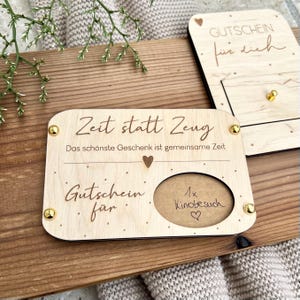Gutschein I Zeit statt Zeug I selbst personalisierbar I Holz & Kraftpapier I Geschenkkarte I Gutscheinkarte aus Holz I Holzkarte