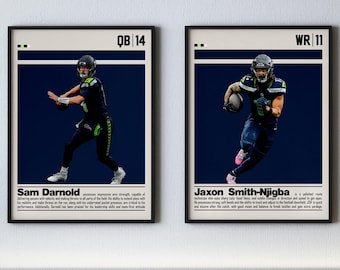 Sam Darnold Jaxon Smith-Njigba Digitales Poster für Sportfan Wandkunst für Seahawks-Fans Moderne Sportdekoration für Schlafzimmerwandkunst