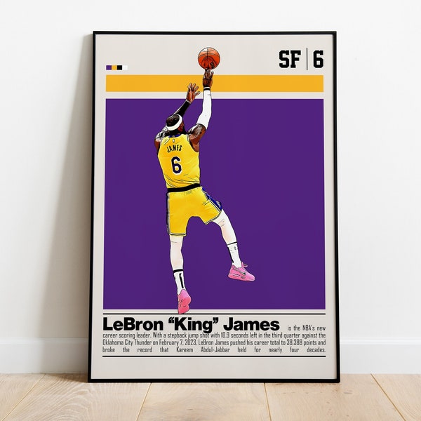 Lebron James Poster Digital Download | Printable Wall Art for basketball Fan | Mid Century Modern Decor for Bedroom & Office Sports Fan Gift