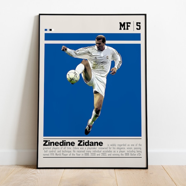 Zinedine Zidane Digital Poster for Sports Fan Wall Art for Soccer Fans Modern Sports Decor for Bedroom & Office Digital Wall Art